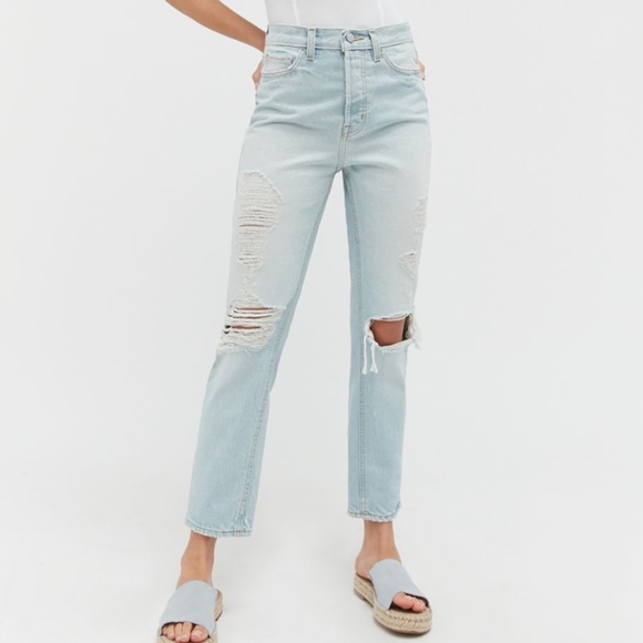 BDG High-Waisted Slim Straight Peasant Hipster Hippie Boho Street Destroyed Jean - Picture 3 of 12